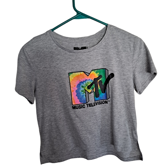 MTV Tops - MTV grey and tye dye cropped short sleeve t shirt, small